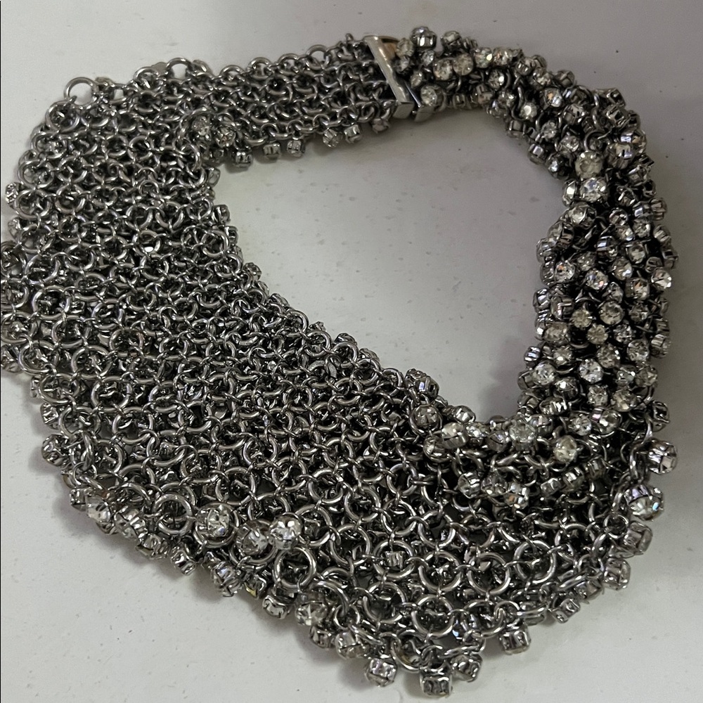 NATASHA ELEGANT‎ SILVER DIAMOND CLUSTER ELEGANT NECKLACE. - Picture 8 of 8